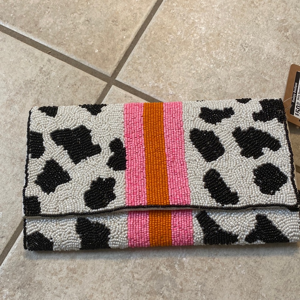 Beaded Clutch with Gold strap.